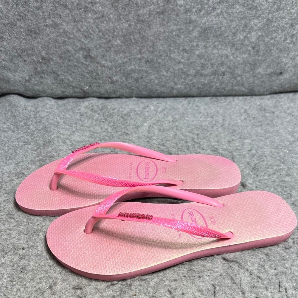 Havaianas Slim Sparkle Pink Iridescent Glitter Flip Flops Sandals Womens 9/10